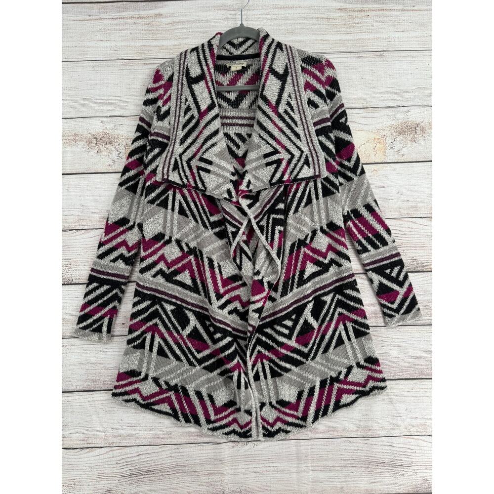 Lucky Brand Southwest Open Front Cardigan Sweater Womens Small Gray Black Purple